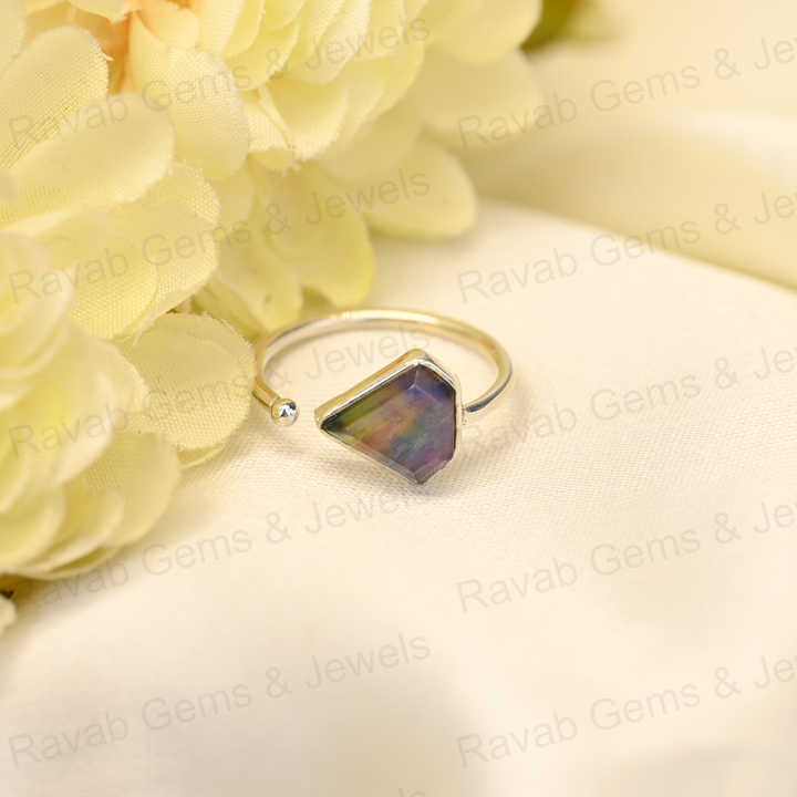 New Arrival Solid 925 Sterling Silver Abalone Shell Quartz 10x10mm Diamond Bezel Setting Adjustable Ring for Women Fine Jewelry
