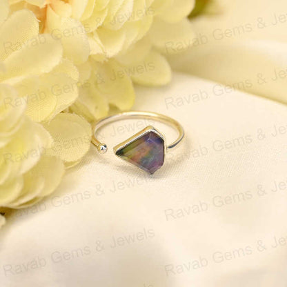 New Arrival Solid 925 Sterling Silver Abalone Shell Quartz 10x10mm Diamond Bezel Setting Adjustable Ring for Women Fine Jewelry