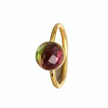 Solid 925 Sterling Silver Bio Color Tourmaline Hydro Quartz Checker Cut Bezel Setting Ring Women's Vintage Handmade Fine Jewelry