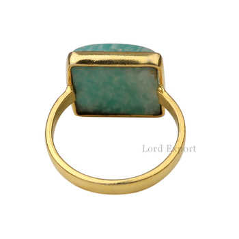 12mm Amazonite Gemstone Bezel Setting 18K Gold Rhodium Genuine 925 Sterling Silver Dainty Square Ring for Women's Fine Parties