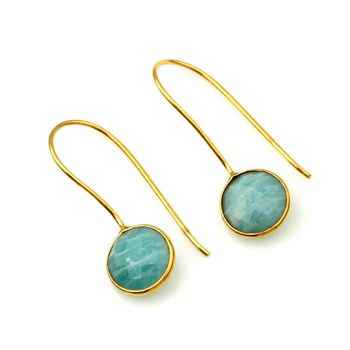 Best Selling High-Polished Gold Plated Sterling Silver Dangle Drop Earrings Amazonite Gemstone Stylish Fine Dangle Hoop Jewelry