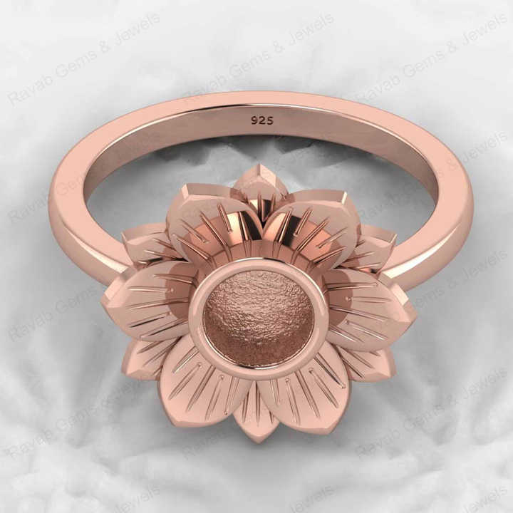 High Quality 925 Sterling Silver 10mm Lotus Flower Semi Mount Blank Bezel Setting Ring Good for Resin Gemstone Designer Jewelry