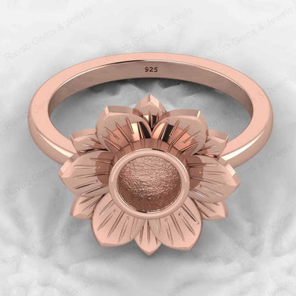 High Quality 925 Sterling Silver 10mm Lotus Flower Semi Mount Blank Bezel Setting Ring Good for Resin Gemstone Designer Jewelry