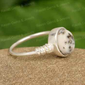 Latest Design New Arrival Natural Dendric Opal Oval Cabochon 10x14mm Solid 925 Sterling Silver Twisted Band Women Handmade Ring