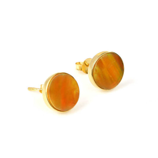 New Arrival 10mm Orange Fire Opal Synthetic Flat Stud Earrings Solid 925 Sterling Silver 18K Gold Filled Girls Party Wear Gift