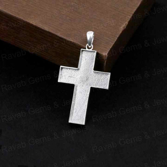 High Quality 925 Silver 20x38mm Cross Jesus Bezel Base Charm Pendant Setting Breast Milk Resin Ashes DIY Jewelry Components