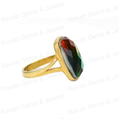 Superb 925 Sterling Silver Synthetic Watermelon Tourmaline Octa Checker Cut 12x16mm Bezel Setting 18k Gold Filled Ring for Women