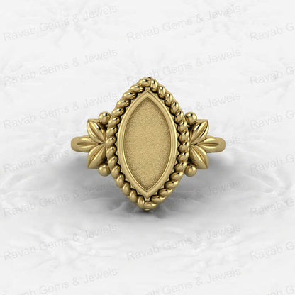 Solid 925 Silver 6x12mm Marquise With Leaf Bezel Cup Semi Mounting Resin & Ashes Work Jewelry Findings Components Blank Stone
