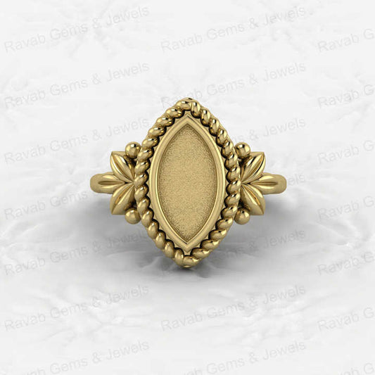 Solid 925 Silver 6x12mm Marquise With Leaf Bezel Cup Semi Mounting Resin & Ashes Work Jewelry Findings Components Blank Stone