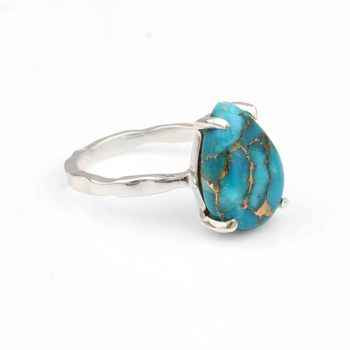 Hot Selling 925 Sterling Silver Women's Designer Band Ring Genuine Mohave Blue Copper Turquoise Gemstone 10x14mm Pear Fine