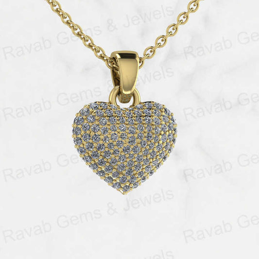 New Arrival 925 Silver 14mm Pave Diamond CZ Puffy Heart Love Hip Hop Charm Pendant Necklace Memorial Fine Jewelry For Women