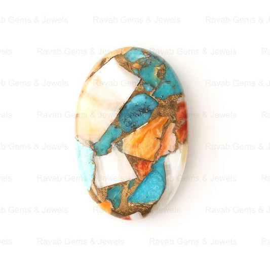 20x30mm Oval Shape Flatback Big Cabochon Natural Polished Smooth Spiny Oyster Copper Turquoise Loose Gemstone for Jewelry Making