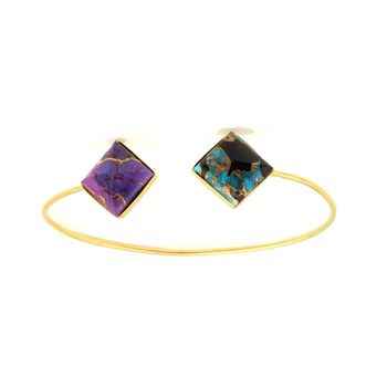 Natural Gemstone Blue Black Purple Copper Turquoise Sterling Silver Gold Plated Cuff Bangle for Men and Women