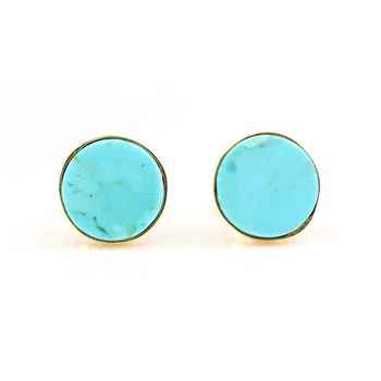Wholesale 925 Sterling Silver Bezel Gold Plated Stud Earrings Natural Gemstone Arizona Turquoise Fine Indian Jewelry