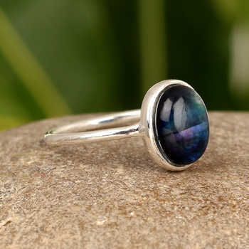 Best Quality Gorgeous Multi Color Abalone Shell Quartz Oval Shape 10X14mm Gemstone Solid 925 Sterling Silver Dainty Women Ring