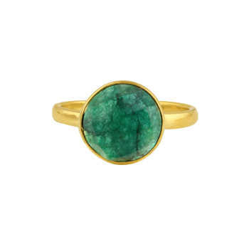 10mm Emerald Quartz Faceted Stone Bezel Cocktail Ring for Women Beautiful Latest Design 18K Gold & Rhodium Plated for Parties