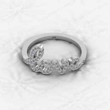 Best Selling Solid 925 Sterling Silver Script CZ Love Forever Promise Gold Vermeil Wedding Eternity Band Women Ring Fine Jewelry
