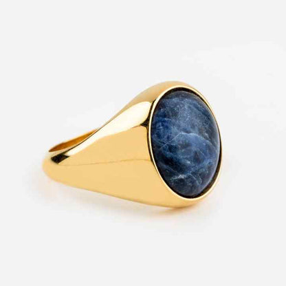 Genuine 925 Startling Silver Natural Sodalite Oval Cabochon 10x12mm Gemstone Mens Signet 18k Gold Plated Gifted Handmade Ring