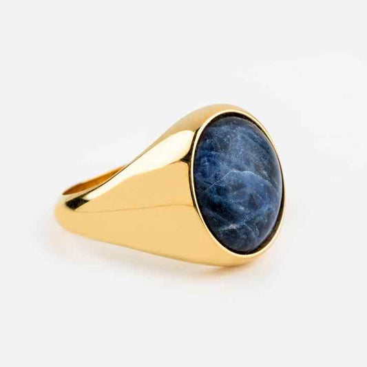 Genuine 925 Startling Silver Natural Sodalite Oval Cabochon 10x12mm Gemstone Mens Signet 18k Gold Plated Gifted Handmade Ring
