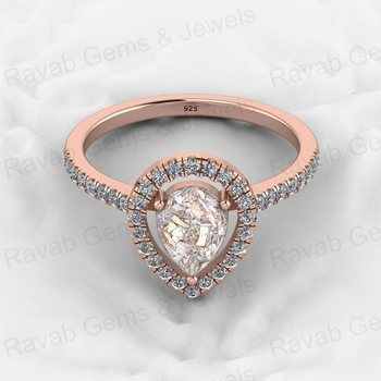 Best Selling 18K Gold Plated Genuine 925 Silver Halo CZ Ring for Women Ethiopian Opal Copper Pear Diamond Fine Bezel Setting