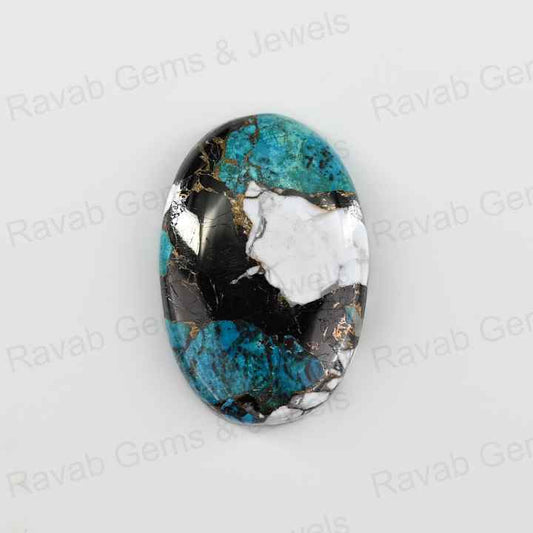 White Buffalo Kingman Turquoise 20x30mm Oval Shape Flat Back Calibrated Loose Gemstone Cabochon for Making 18k Gold Jewelry