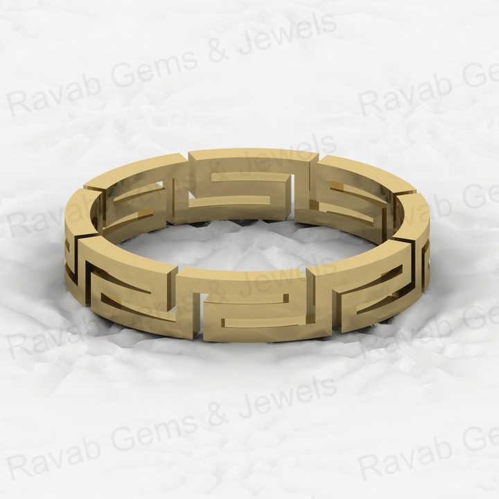 Solid 925 Sterling Silver Vermeil Greek Key Meander 4mm Eternity Wide Band Ring Bikers Adventured Men's Ring for Fine Jewelry