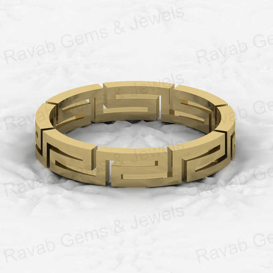 Solid 925 Sterling Silver Vermeil Greek Key Meander 4mm Eternity Wide Band Ring Bikers Adventured Men's Ring for Fine Jewelry