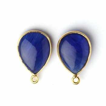 High Quality 925 Sterling Silver Blue Cherry Synthetic Pear Drop 12x16mm Bezel Setting Bracelet Necklace Gold Fine Pendants Gift