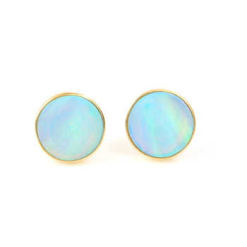 Hot Selling Best Quality Synthetic Rainbow Fire Opal Round Flat Gemstone Solid 925 Sterling Silver Modern Party Stud Earring