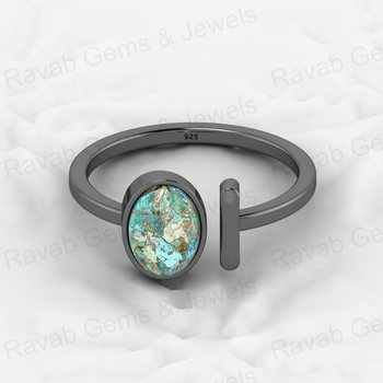 Top Selling 925 Sterling Silver Natural Chrysocolla Turquoise Gemstone Bezel Setting Adjustable Cocktail Open Ring Jewelry