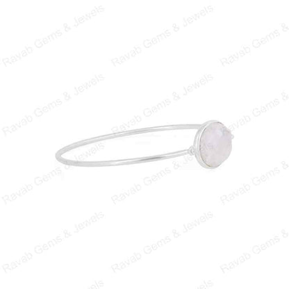 Genuine 925 Sterling Silver Natural Rainbow Moonstone Checker Cut 10x14mm Bezel Setting Front Open Lock Fine Bangle Bracelet