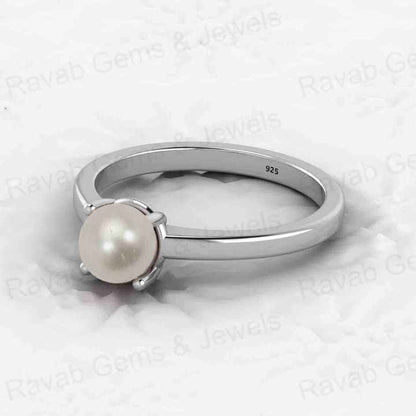 Best Selling Genuine 925 Silver Gold Vermeil Solitaire Eternity 6mm Fresh Water Pearl Prong Setting Ring Fine Jewelry for Women