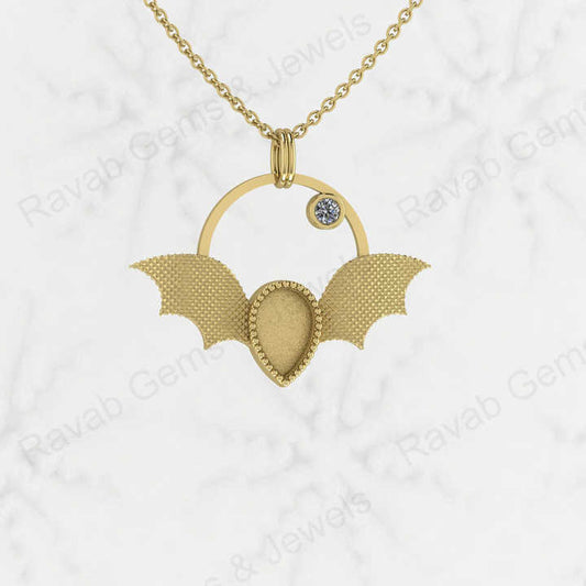 925 Sterling Silver Bats Fly 31X26mm Semi Mount Blank Setting Charm Pendant Good for Ashes & Resin Work Breastmilk Keepsake DIY