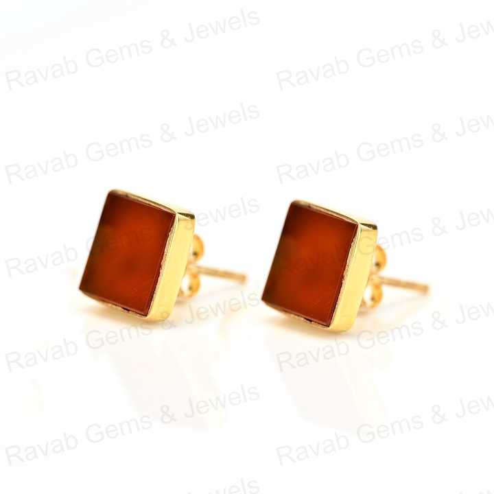 Best Quality Solid 925 Sterling Silver Carnelian 12mm Round Bezel Stud Earring for Women Fine Handmade Christmas Sale Jewelry