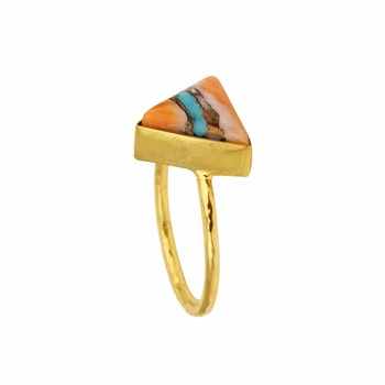 New Natural oyster Copper Turquoise Gemstone Ring Daily Wear 18k Gold Plated Jewelry Ring Sterling Silver Stacking Band Ring