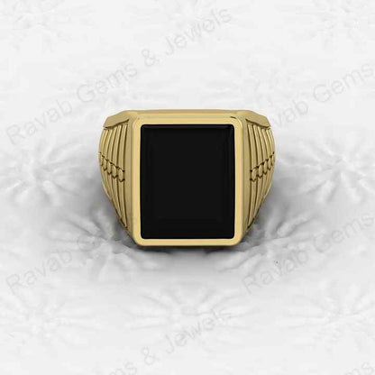 Best Selling Solid 925 Sterling Silver Smooth Black Onyx Rectangle Shape Signet Ring for Man Customized Handmade Fine Jewelry