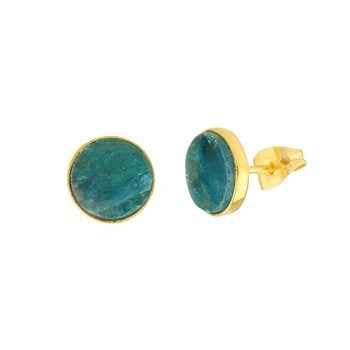 Best Quality Solid 925 Sterling Silver 18k Gold Plated Neon Apatite Round 9mm Round Stud Earring for Women Handmade Jewelry