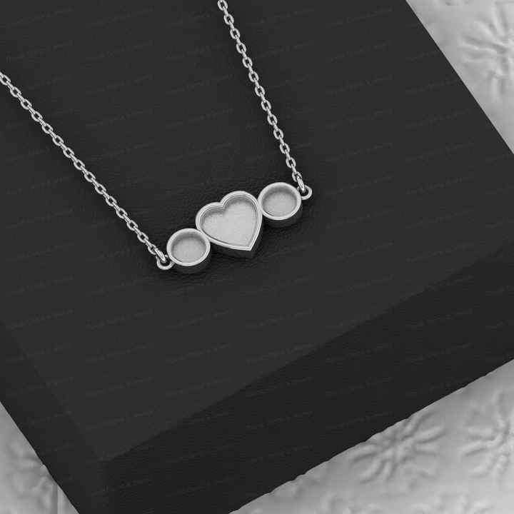 Valentine Gift 925 Silver Heart & Round Collet Cup Blank Semi Mount Charm Pendant Necklace Setting Resin & Ashes Fine Jewelry