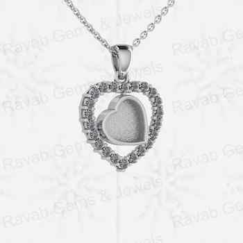 Genuine 925 Silver CZ 8mm Heart Mother Love Semi Mounting Blank Charm Pendant Setting for Resin Ashes Work & Breastmilk Jewelry