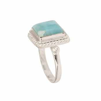 Best Quality Handmade Boho Style Square Shape Ring Genuine 10mm Dominican Larimar Gemstone Set in Genuine Sterling Silver