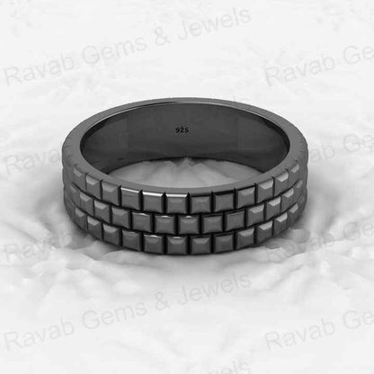 Best Selling Genuine 925 Sterling Silver Gold Vermeil Wedding Band Brick Pattern 5mm Eternity Wide Band Men's Ring Fine Jewelry