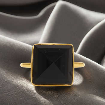 Best Selling 18K Gold Plated Handmade Bezel Ring 12mm Natural Black Onyx Gemstone Dainty Fine Women's Jewelry