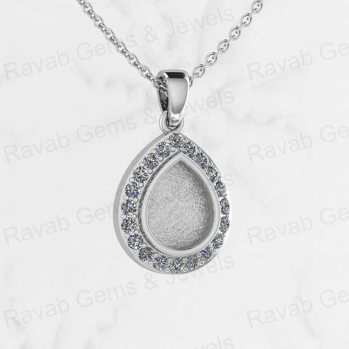 New Arrival 925 Sterling Silver 8x10mm Charm Pendant Semi Mounting Tear Drop Pear Surrounded by CZ for Resin Ashes Work Jewelry