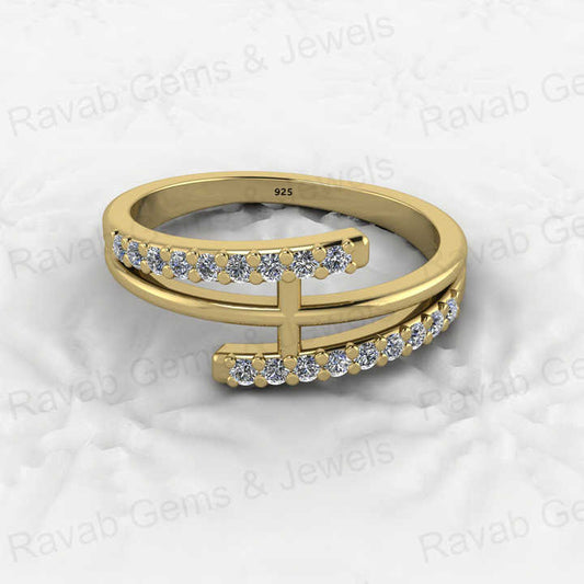 New Arrival Genuine 925 Silver Gold Vermeil Cross Multi Eternity Diamond CZ Band Engagement Ring for Women Fine Jewelry