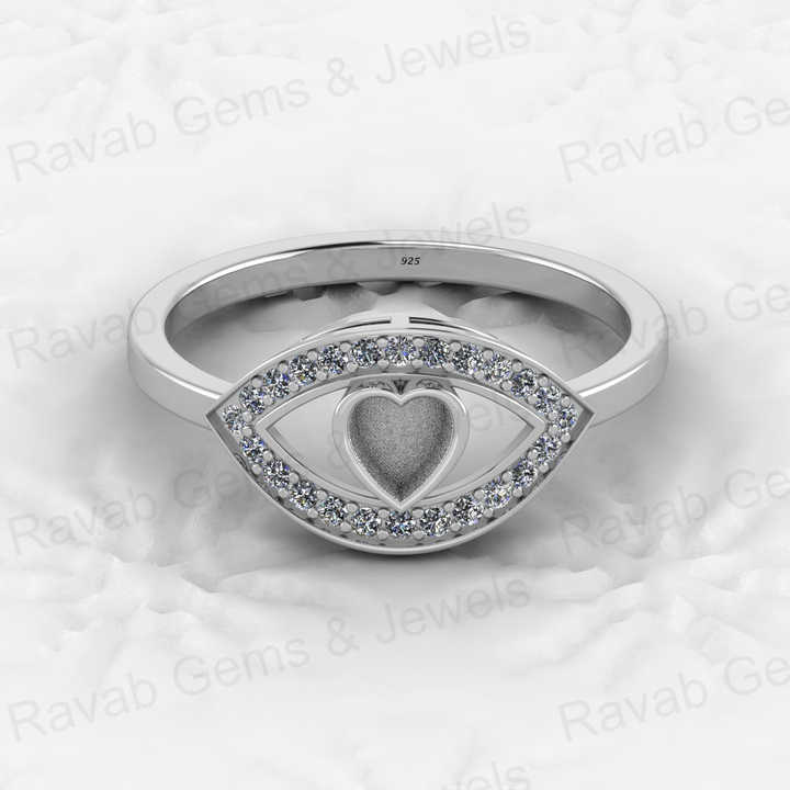 Solid 925 Sterling Silver 4mm Heart Semi Mount Blank Setting Eye in Heart Ring for Breastmilk & Keepsake Resin Ceramic Jewelry