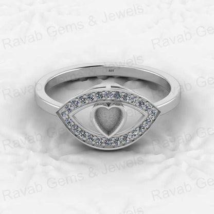 Solid 925 Sterling Silver 4mm Heart Semi Mount Blank Setting Eye in Heart Ring for Breastmilk & Keepsake Resin Ceramic Jewelry