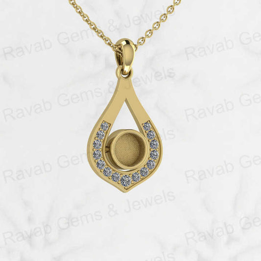 Solid 925 Silver Teardrop 6mm Round Blank Cabochon Pendant Setting CZ Breastmilk Resin Ashes Keepsake Memorial Jewelry Component
