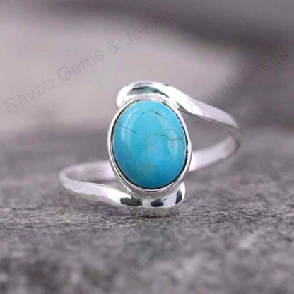 Top Quality Solid 925 Sterling Silver Natural Arizona Turquoise 8x10mm Bezel Setting Ring For Women Fine Handmade Jewelry