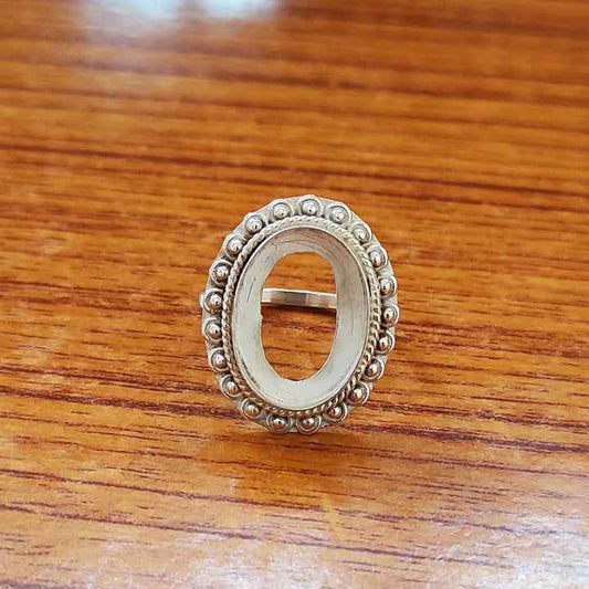 Genuine 925 Sterling Silver 8x10mm Bezel Setting Beaded Design Semi-Mount Blank Setting Handmade Custom Fine Ring For Women