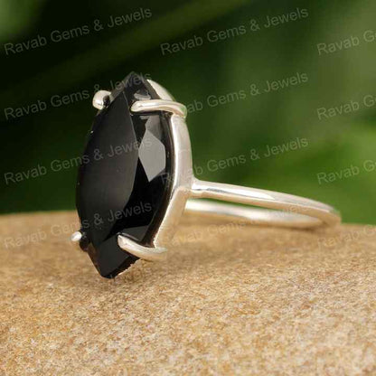 New Arrival Genuine Black Onyx Gemstone Solid 925 Sterling Silver 8x16mm Marquise Shape Bezel Setting Women Handmade Gifted Ring